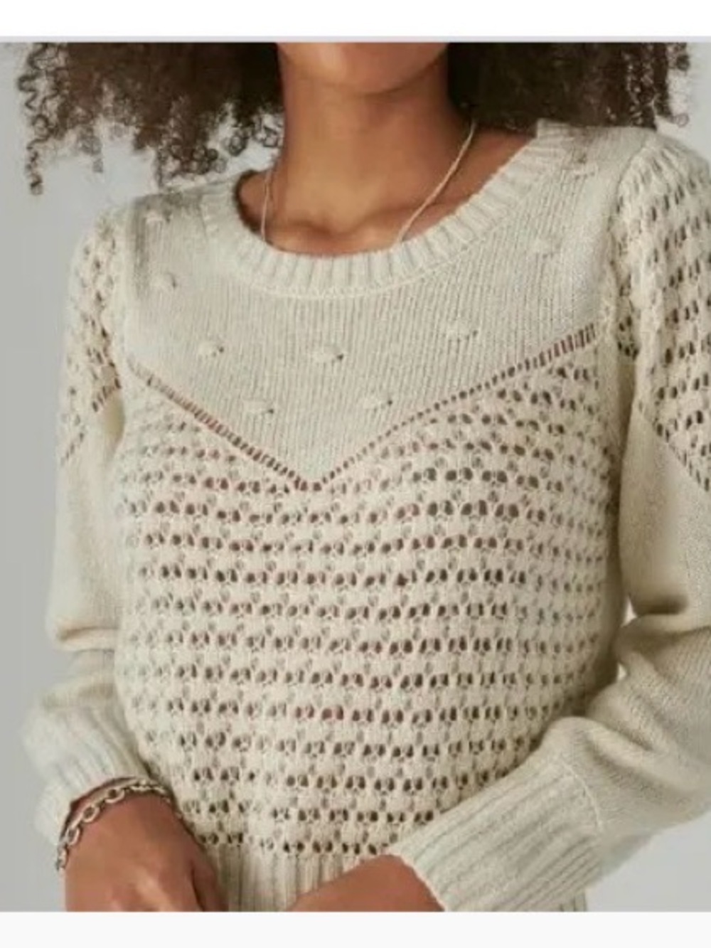 Lucky Brand S beige textured dot intricate design vintage inspired boho sweater